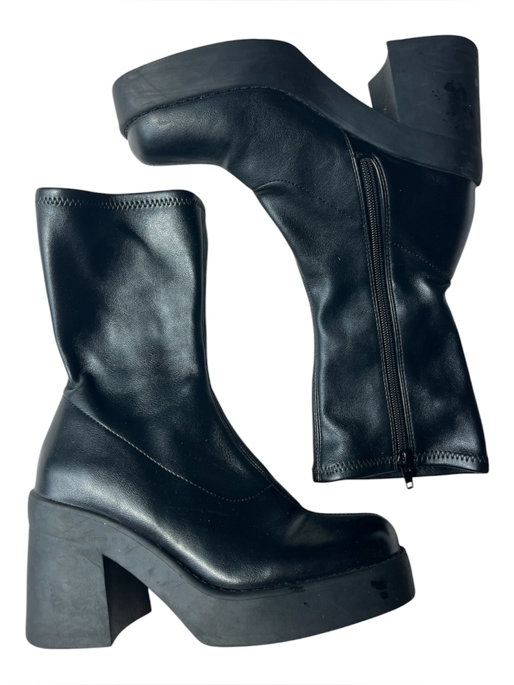 STEVE MADDEN KLAYTON BLACK MID HIGH PLATFORM BOOTS FAUX LEATHER WOMENS 5.5